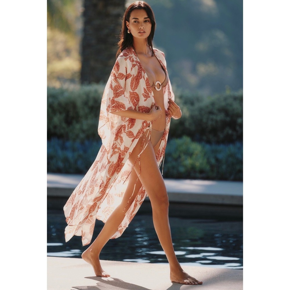 Anthropologie Red Celandine Kaftan Kimono One Size - Picture 6 of 9